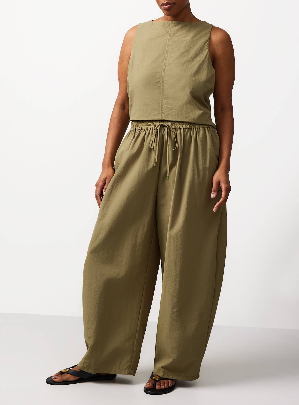 Khaki Balloon Leg Techno Co-ord Trousers 14 - Image 1